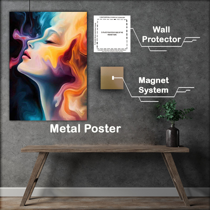 Buy Metal Poster : (Abstract painting of a face with a colorful liquid background)
