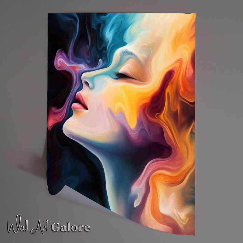 Buy Unframed Poster : (Abstract painting of a face with a colorful liquid background)