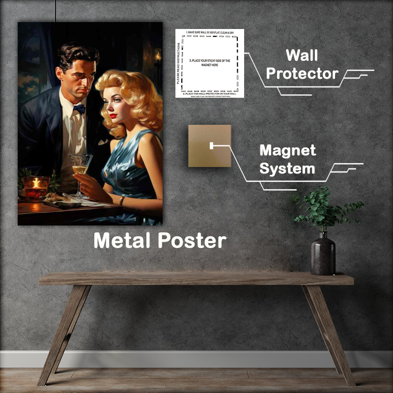 Buy Metal Poster : (Classic Martini courting at the bar retro)