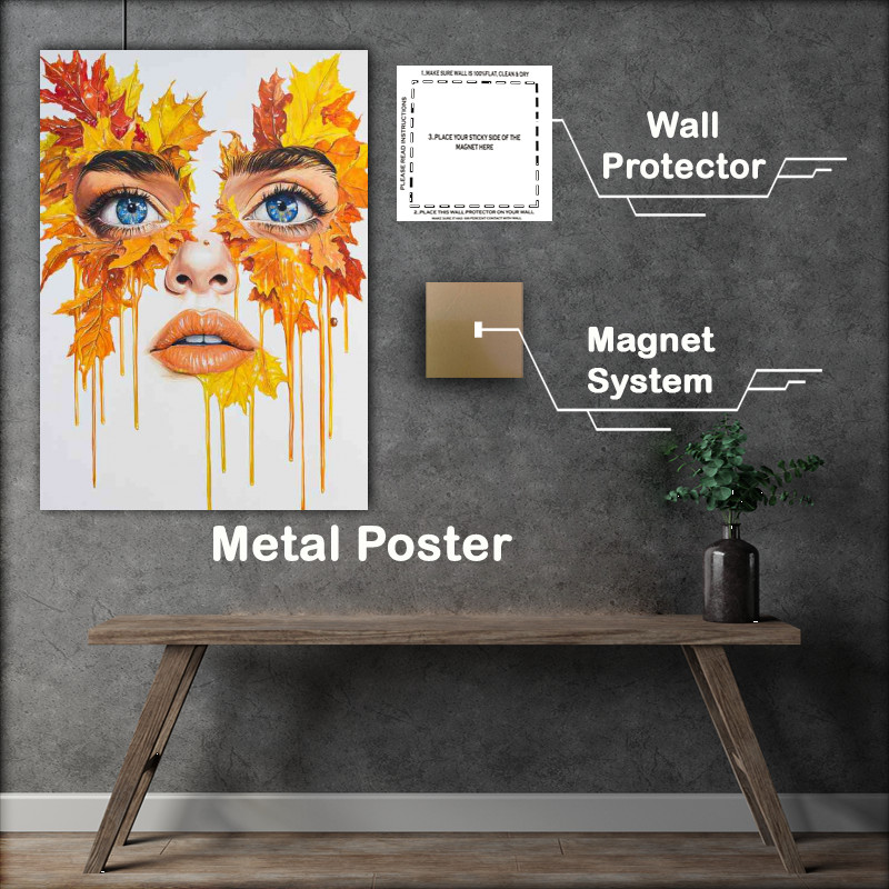 Buy Metal Poster : (Beautiful face with two faces made of leaves)