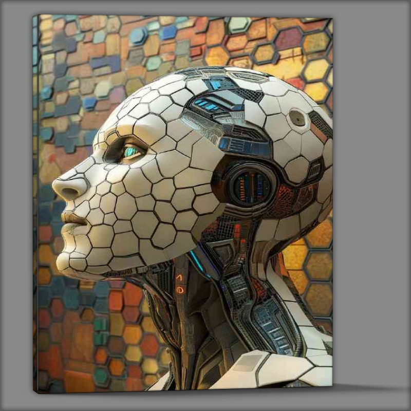 Buy Canvas : (Digital art piece of an AI humanoid with a hexagonal shapes)