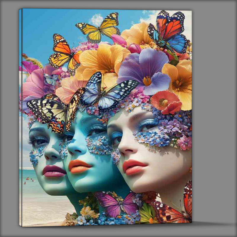 Buy Canvas : (Faces with flowers and butterflies beautiful)