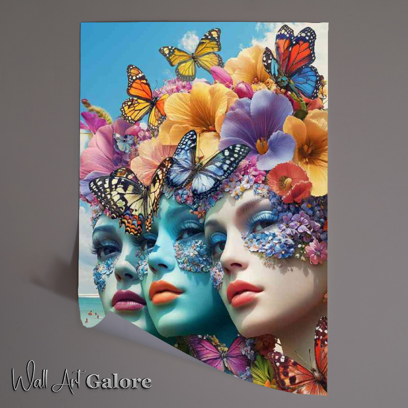 Buy Unframed Poster : (Faces with flowers and butterflies beautiful)