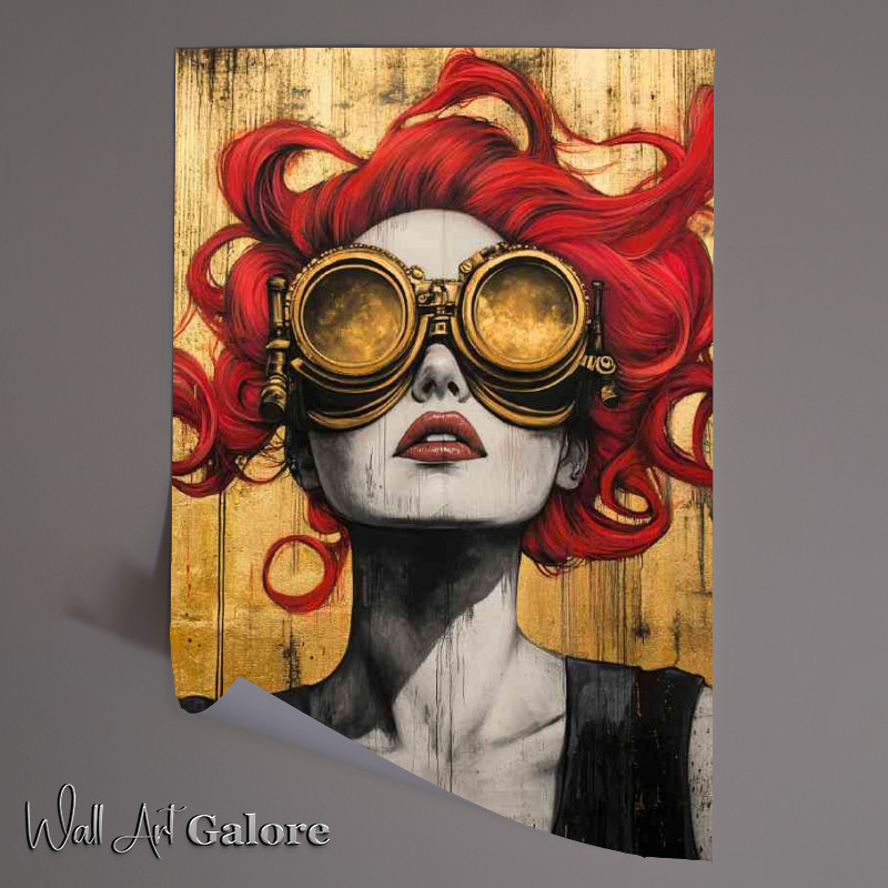 Buy Unframed Poster : (Graffiti painting of red haired woman with steampunk)