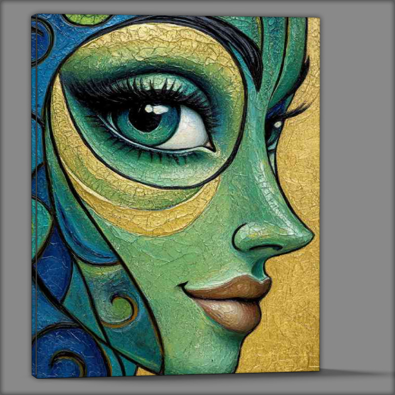 Buy Canvas : (Modern abstract images of a single face close up green eyes)