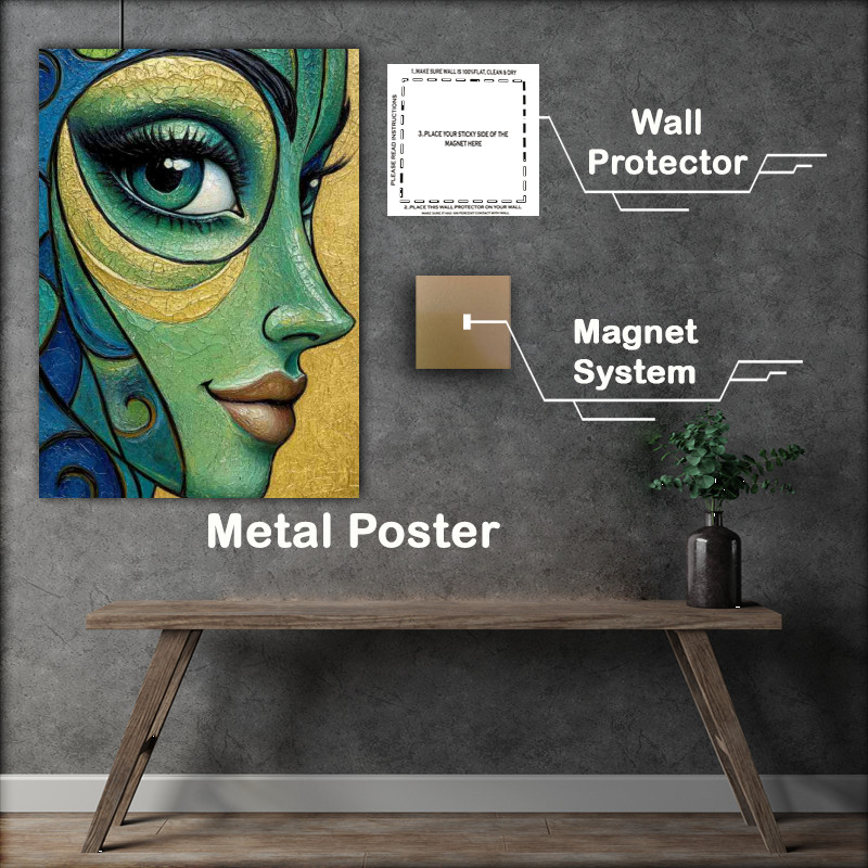 Buy Metal Poster : (Modern abstract images of a single face close up green eyes)
