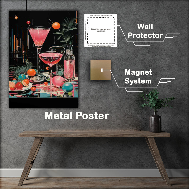 Buy Metal Poster : (Cocktail hour pink martini retro style)