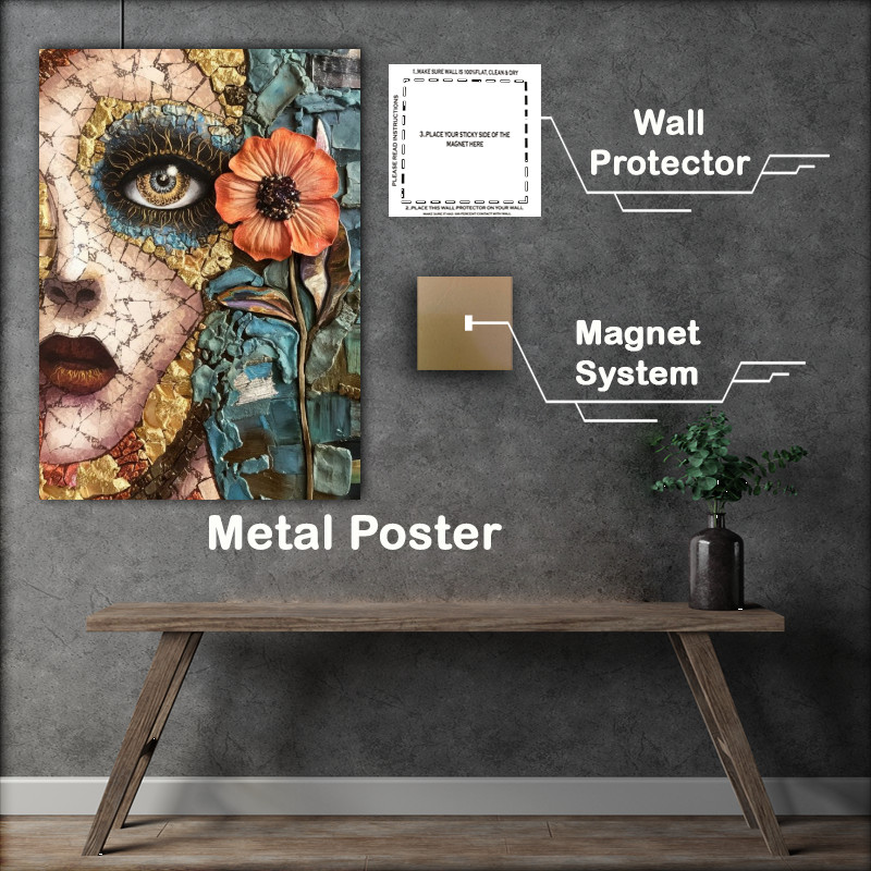 Buy Metal Poster : (The beautiful face cracked with flowers)