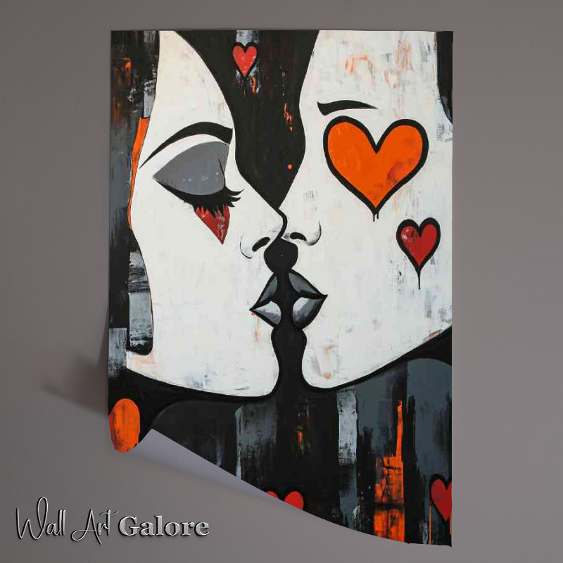 Buy Unframed Poster : (Two faces kissing one male and the other female)