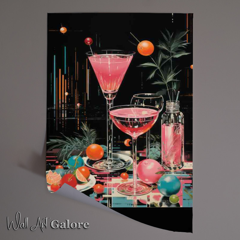 Buy Unframed Poster : (Cocktail hour pink martini retro style)