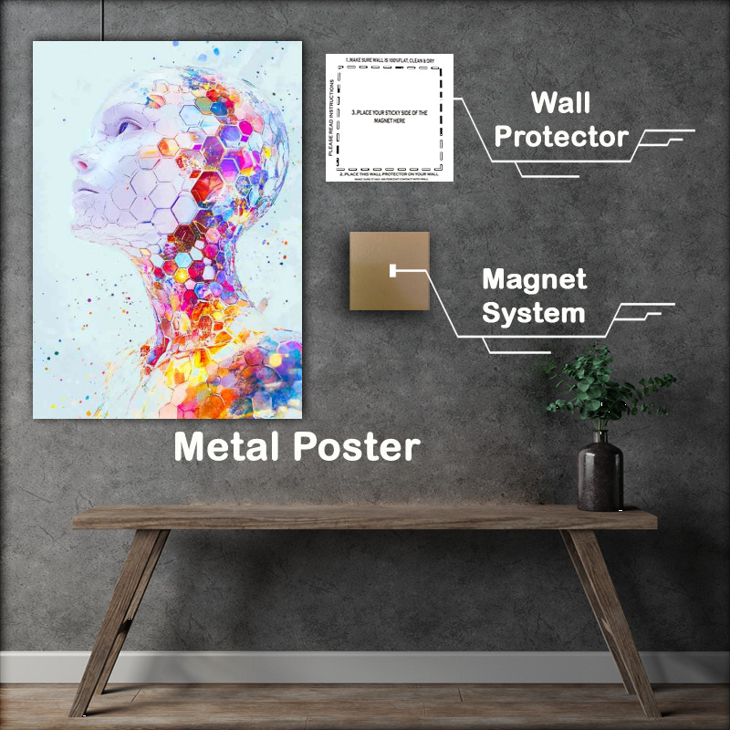 Buy Metal Poster : (Watercolor portrait of a humanoid bright robot)