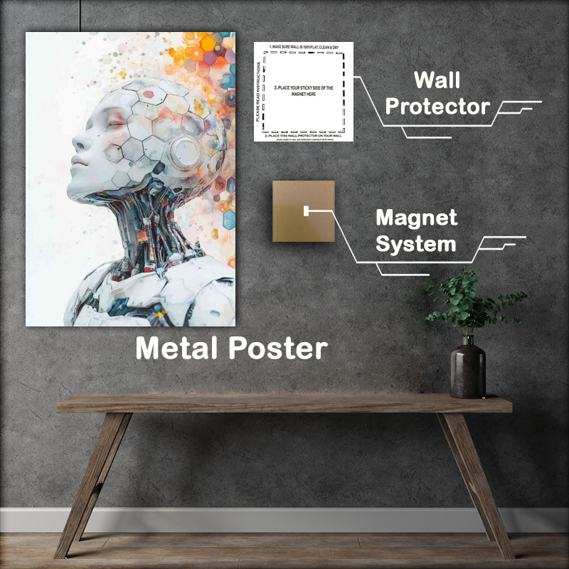 Buy Metal Poster : (Watercolor portrait of a humanoid robot)