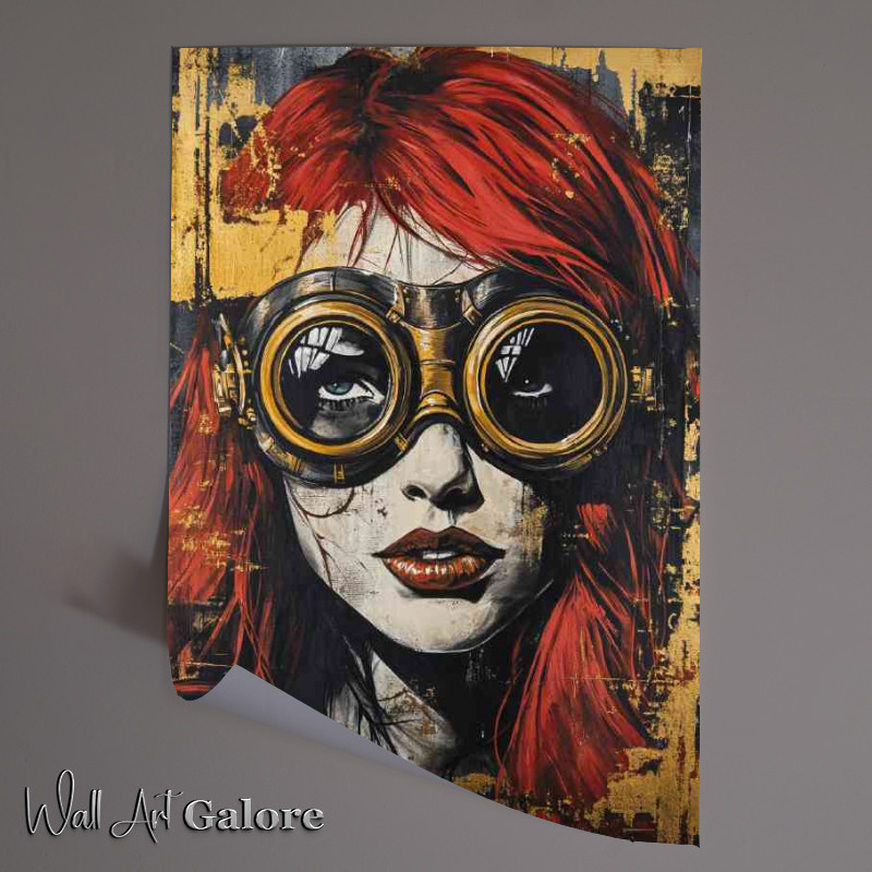 Buy Unframed Poster : (graffiti painting of red haired woman with steampunk style)