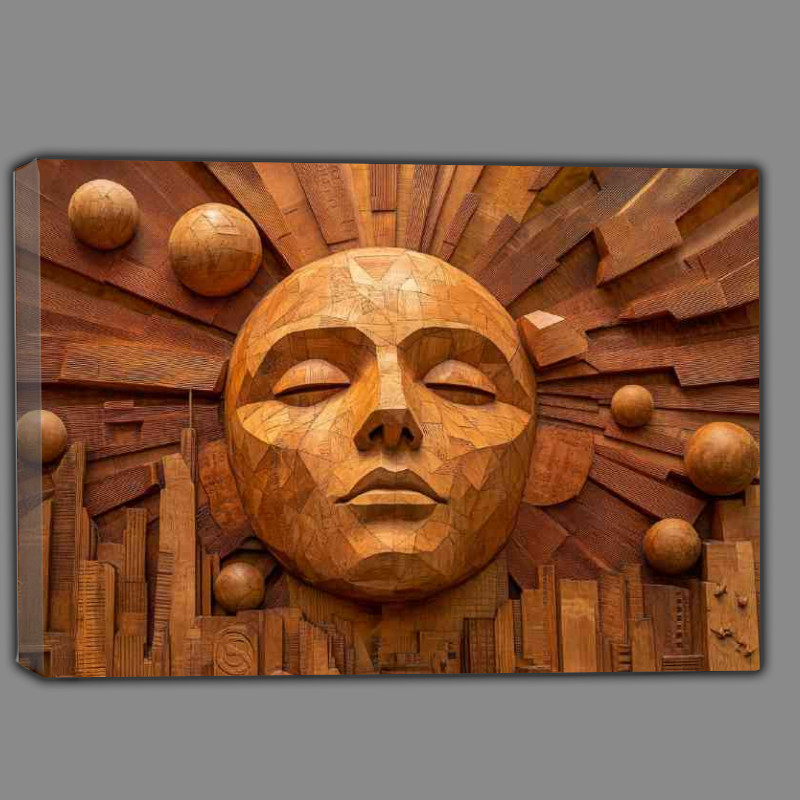 Buy Canvas : (Abstract Sun and Cityscape a wood carved style piece)