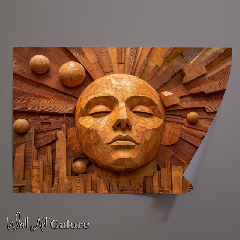 Buy Unframed Poster : (Abstract Sun and Cityscape a wood carved style piece)