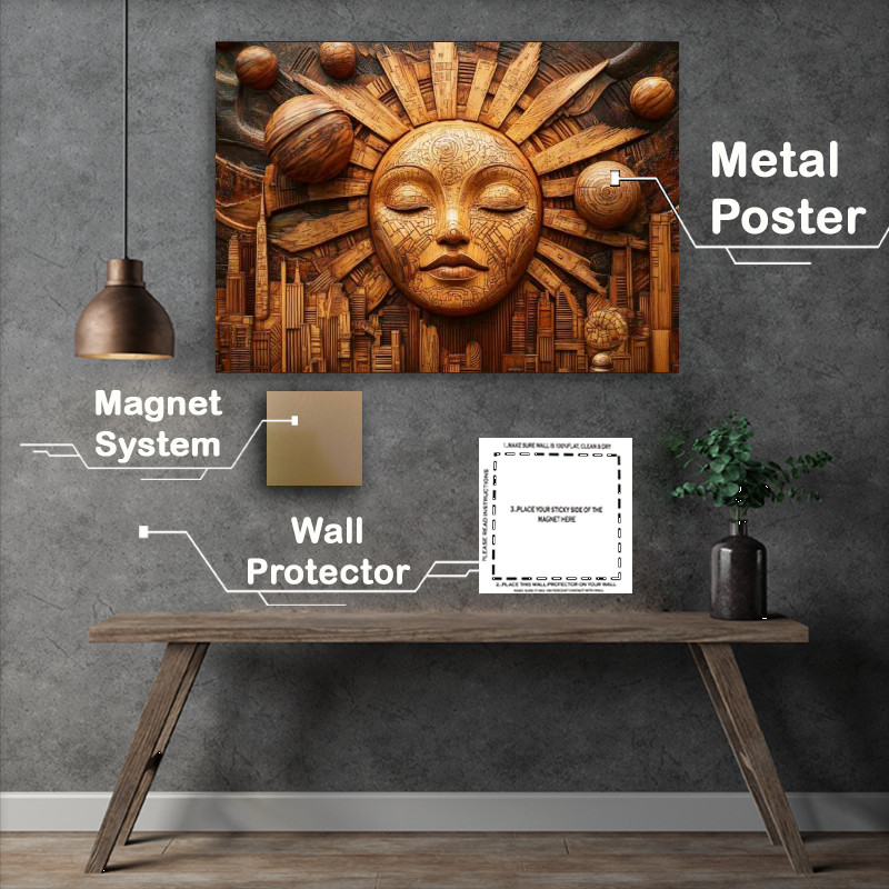 Buy Metal Poster : (Abstract Sun and Cityscape a wood style)