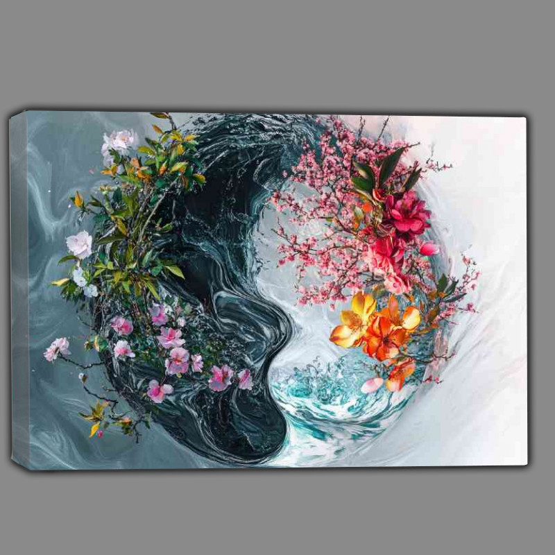 Buy Canvas : (Digital art piece of the yin yang symbol half flowers)