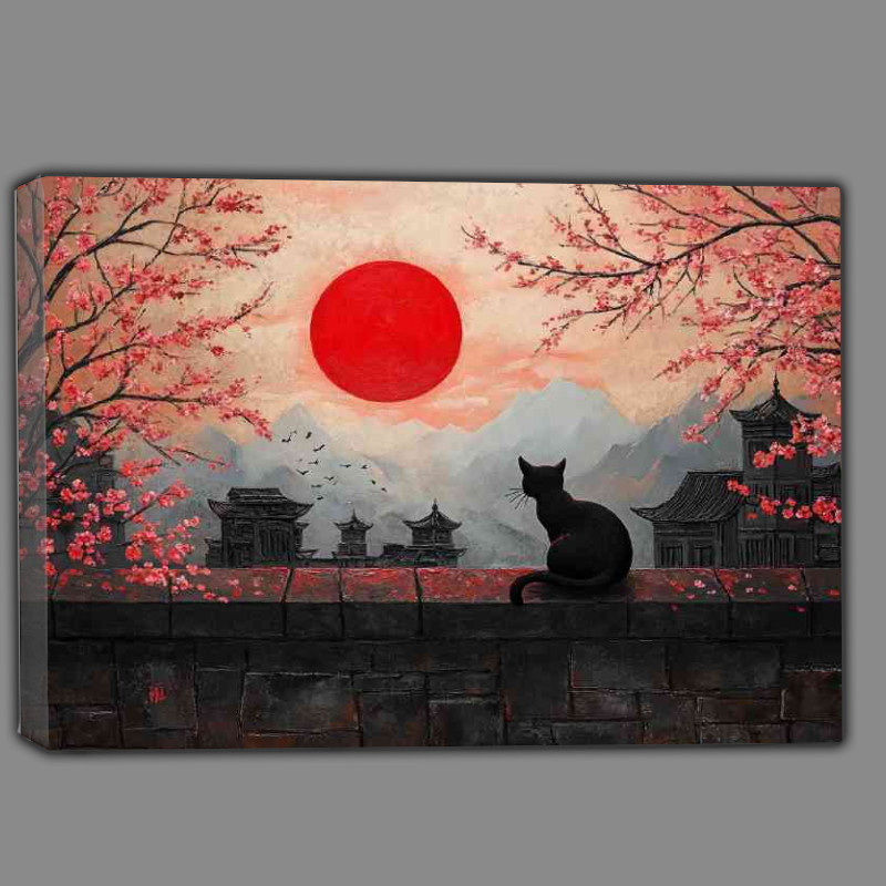 Buy Canvas : (Painting of the red sun a black cat sitting)