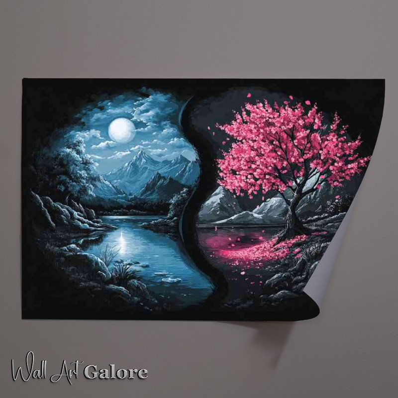 Buy Unframed Poster : (Two halves of yin and yang with trees and flowers)