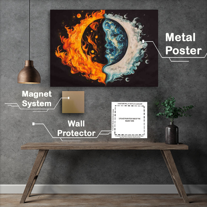 Buy Metal Poster : (Yin and yang symbol with one side depicting fire ice)