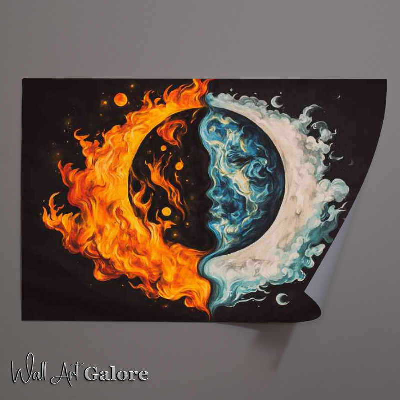 Buy Unframed Poster : (Yin and yang symbol with one side depicting fire ice)