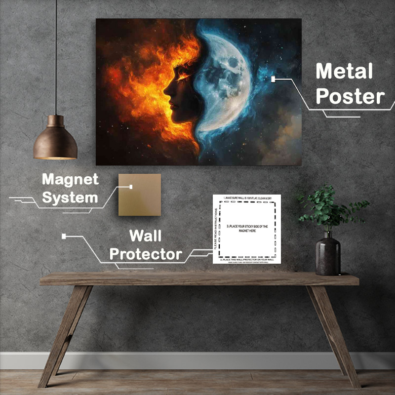 Buy Metal Poster : (Yin and yang symbol with one side depicting the dark fire)