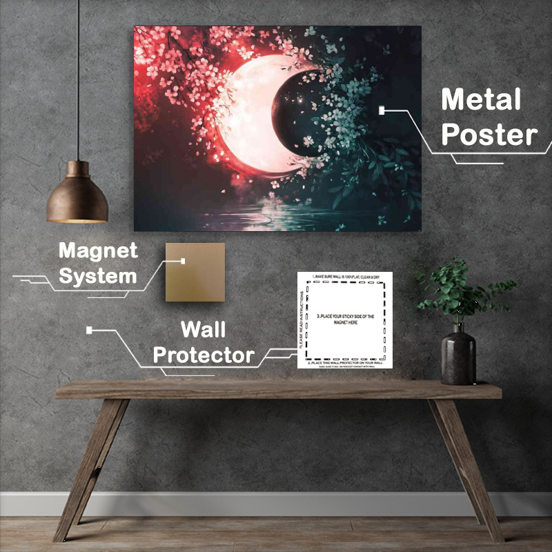 Buy Metal Poster : (Yin yang symbol made of cherry blossoms and the moon)