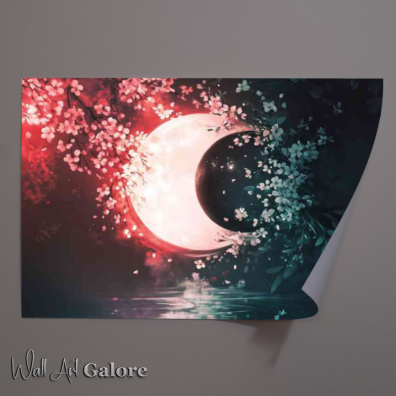 Buy Unframed Poster : (Yin yang symbol made of cherry blossoms and the moon)
