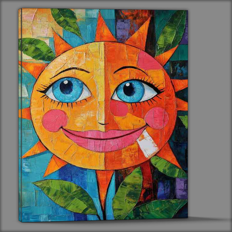 Buy Canvas : (Abstract colorful painting of a happy smiling orange sun)