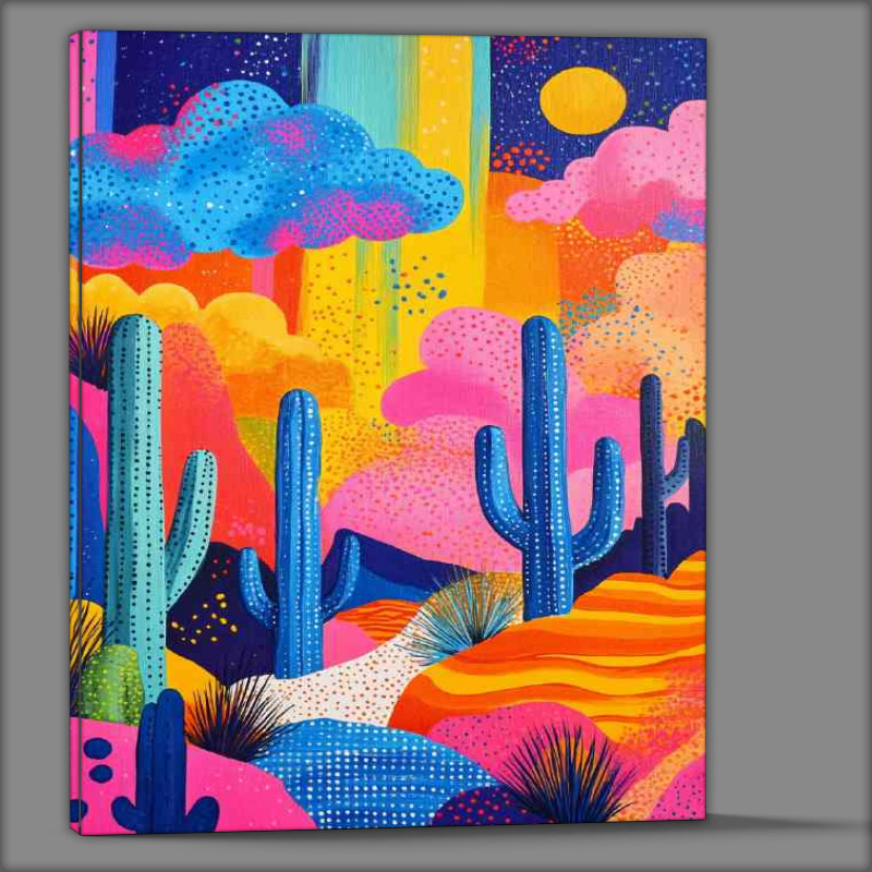 Buy Canvas : (Bold and colorful pattern of cacti clouds desert)