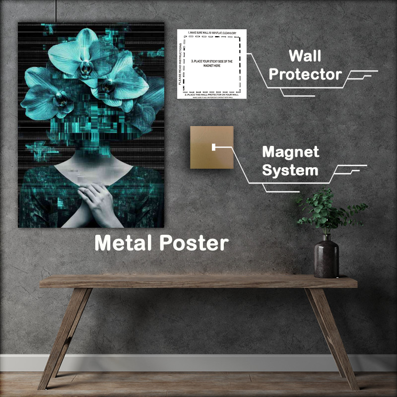 Buy Metal Poster : (Glitch art style illustration of a woman)
