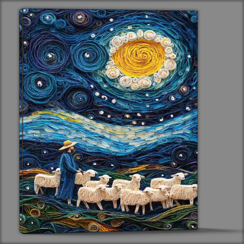 Buy Canvas : (Shepherd with their flock of sheep walking through the valley)