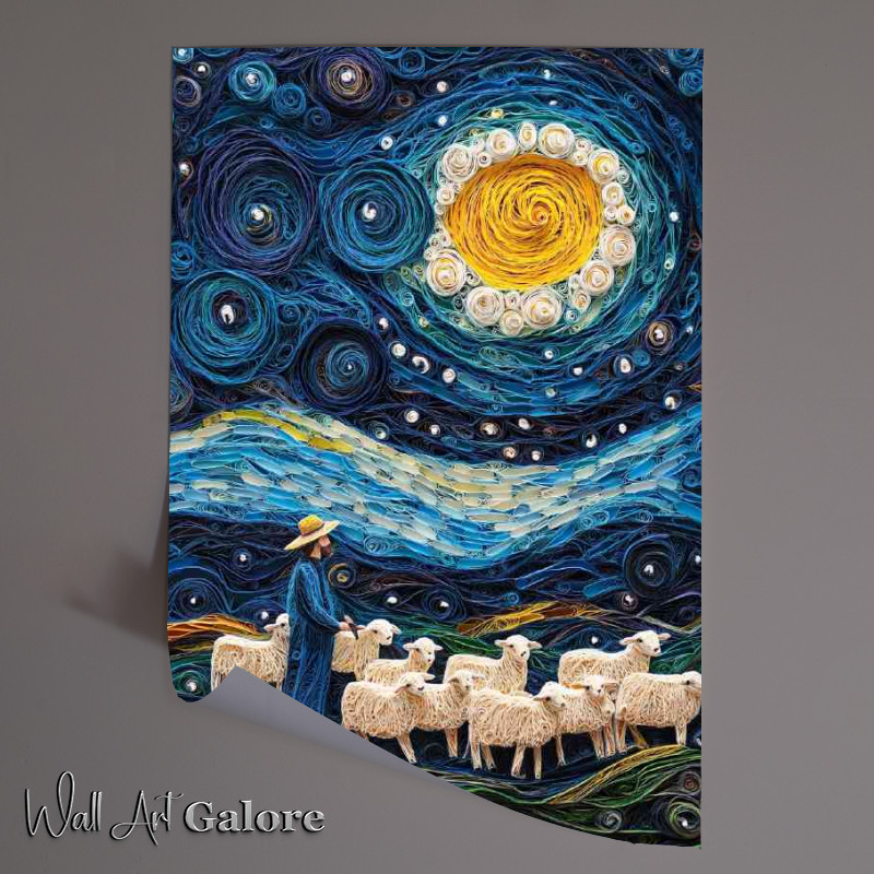 Buy Unframed Poster : (Shepherd with their flock of sheep walking through the valley)