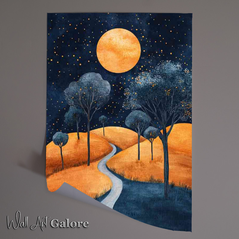 Buy Unframed Poster : (Starry night sky with the moon casting its glow)
