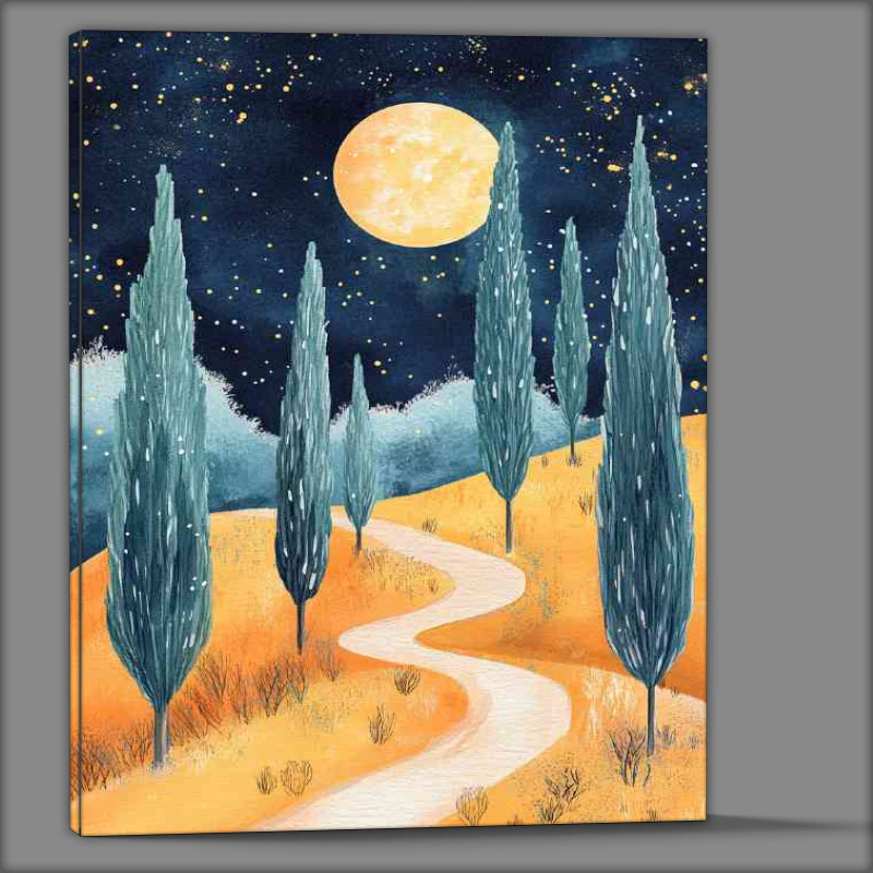 Buy Canvas : (Starry night sky with the moon casting its glow on the landscape)