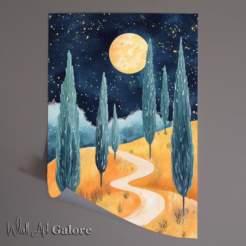 Buy Unframed Poster : (Starry night sky with the moon casting its glow on the landscape)