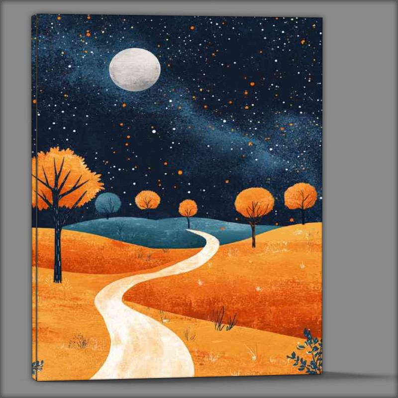 Buy Canvas : (Starry night sky with the moon casting its glow on the pathway)