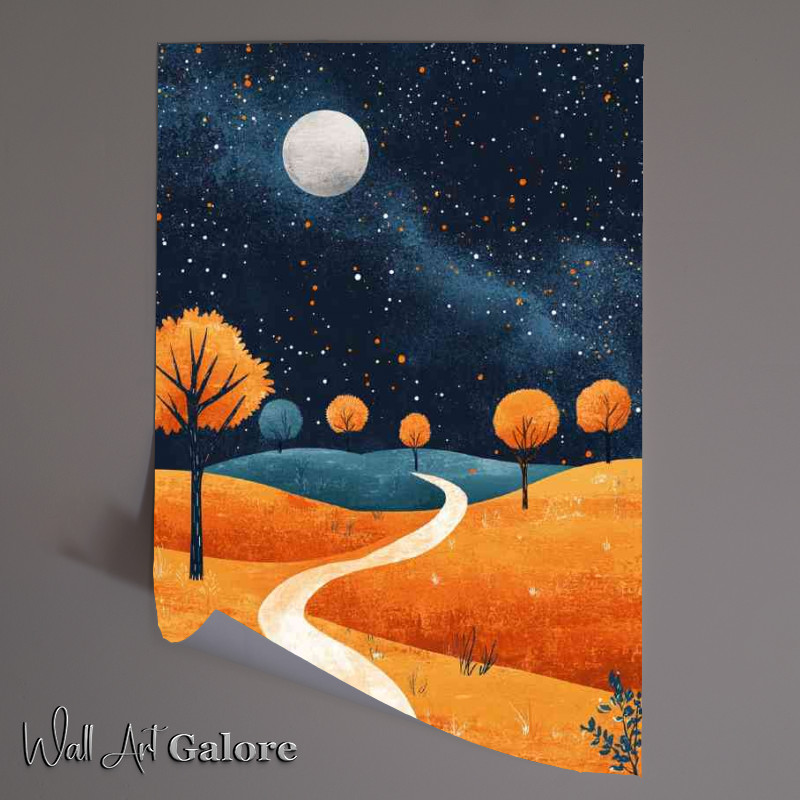 Buy Unframed Poster : (Starry night sky with the moon casting its glow on the pathway)