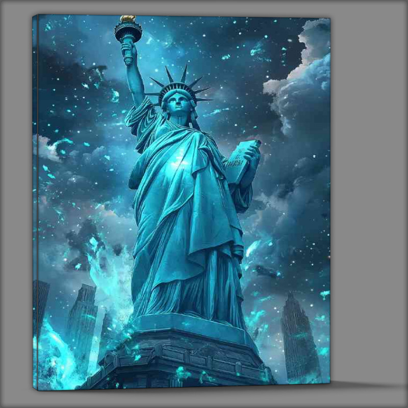 Buy Canvas : (The Statue of Liberty in the style of dark sky blue)