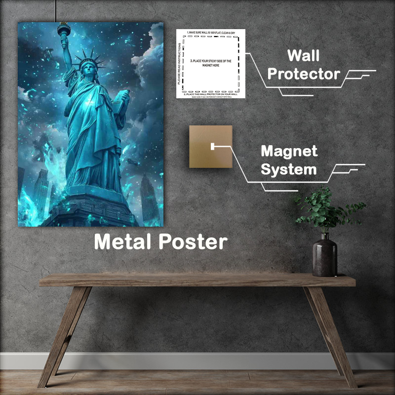 Buy Metal Poster : (The Statue of Liberty in the style of dark sky blue)