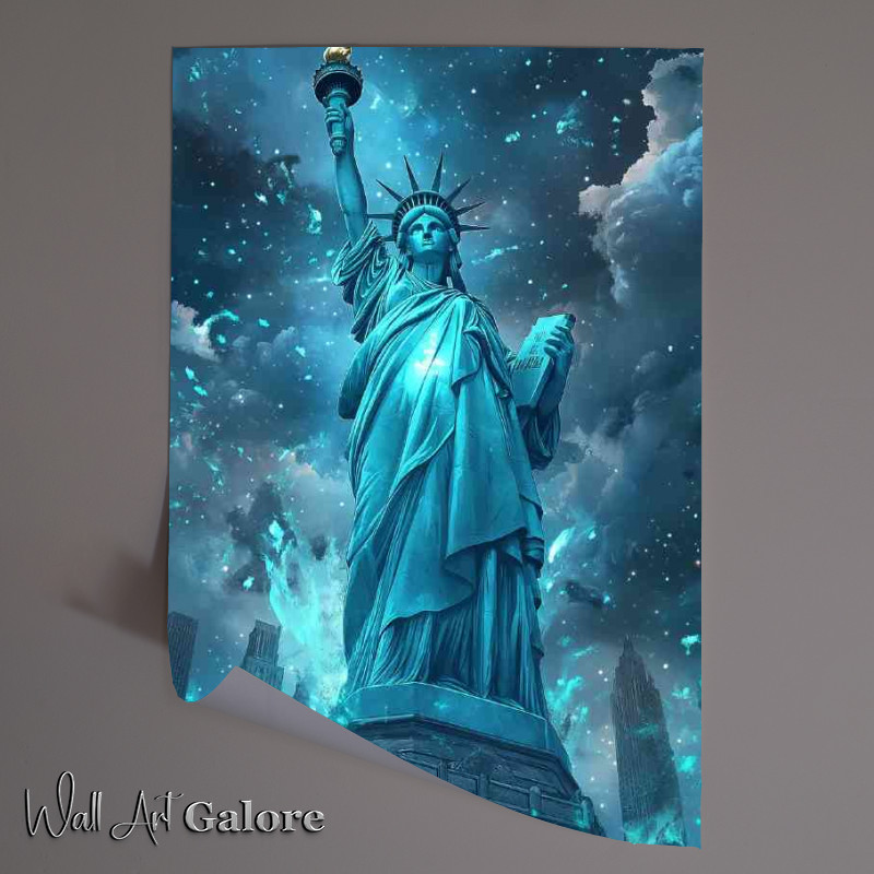 Buy Unframed Poster : (The Statue of Liberty in the style of dark sky blue)