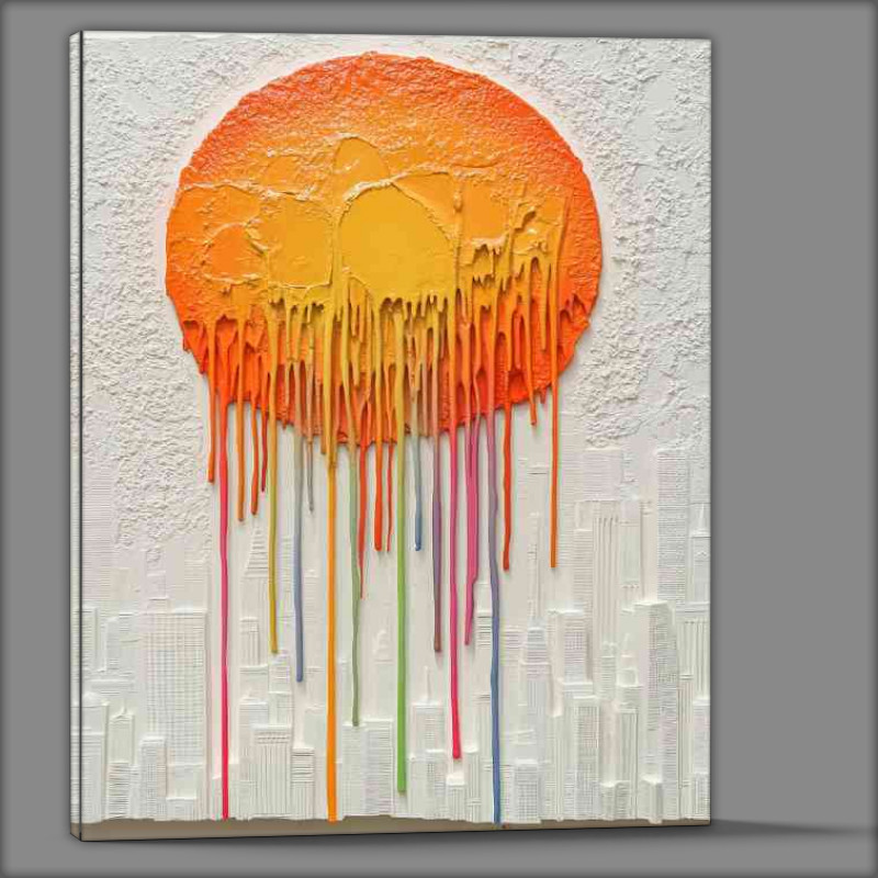 Buy Canvas : (White and gray relief painting of an orange sun metling colours)