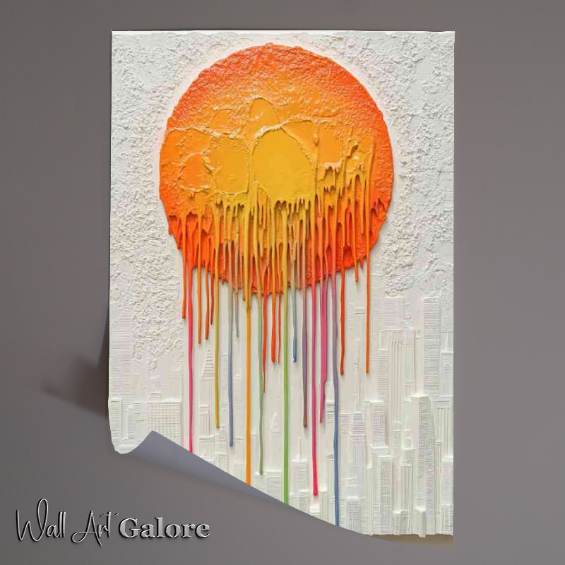 Buy Unframed Poster : (White and gray relief painting of an orange sun metling colours)
