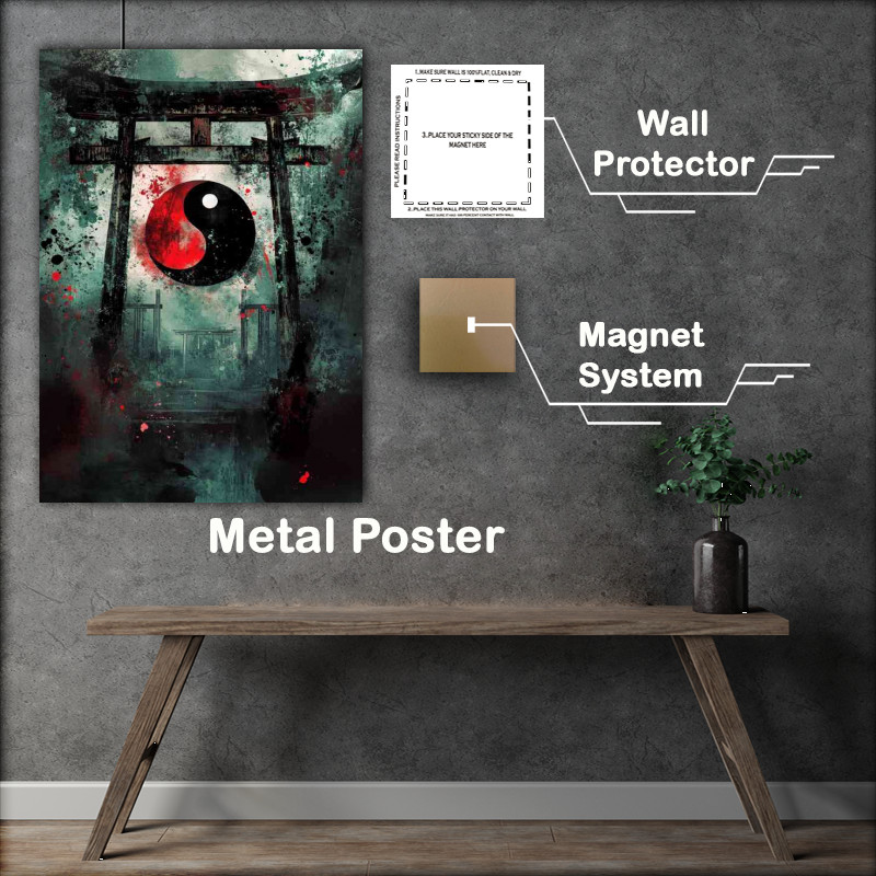 Buy Metal Poster : (Yin yang symbol a torii gate)