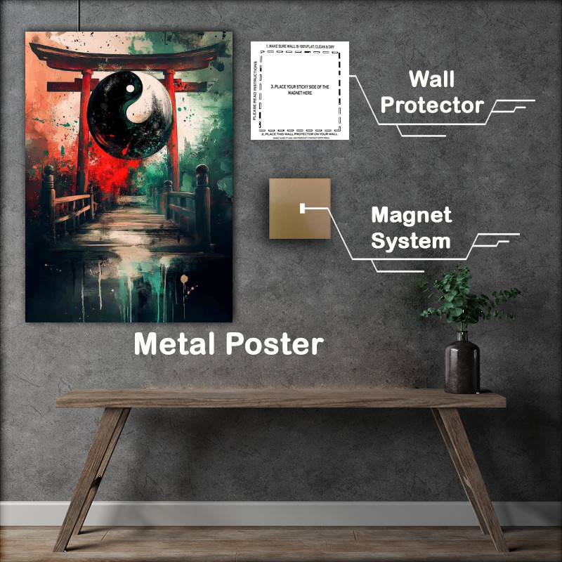 Buy Metal Poster : (Yin yang symbol a torii gate in the background)