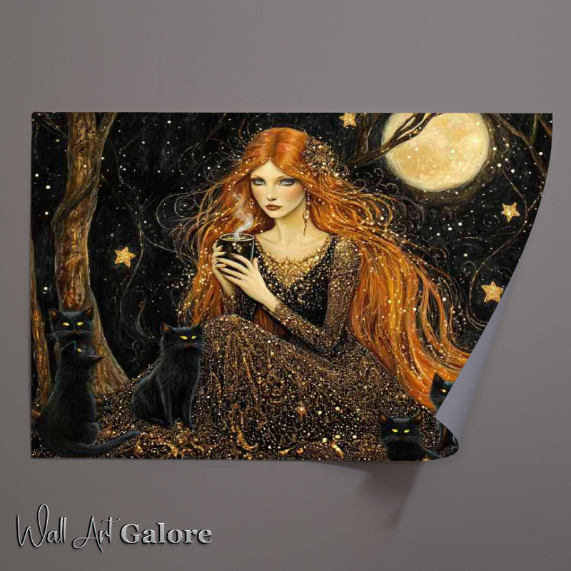 Buy Unframed Poster : (Woman with long red hair and big eyes with cats)