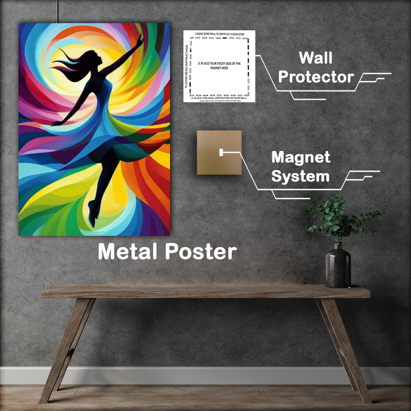 Buy Metal Poster : (Abstract Woman in a swirl full body multi colored dress)