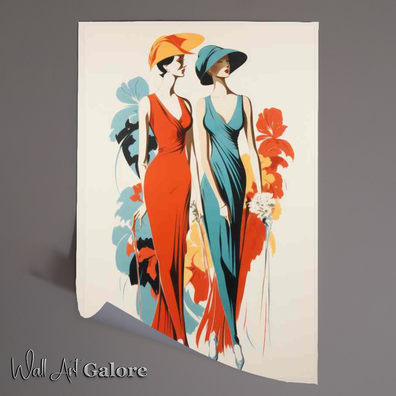 Buy Unframed Poster : (Ladies dressed in red and blue dresses vintage style)