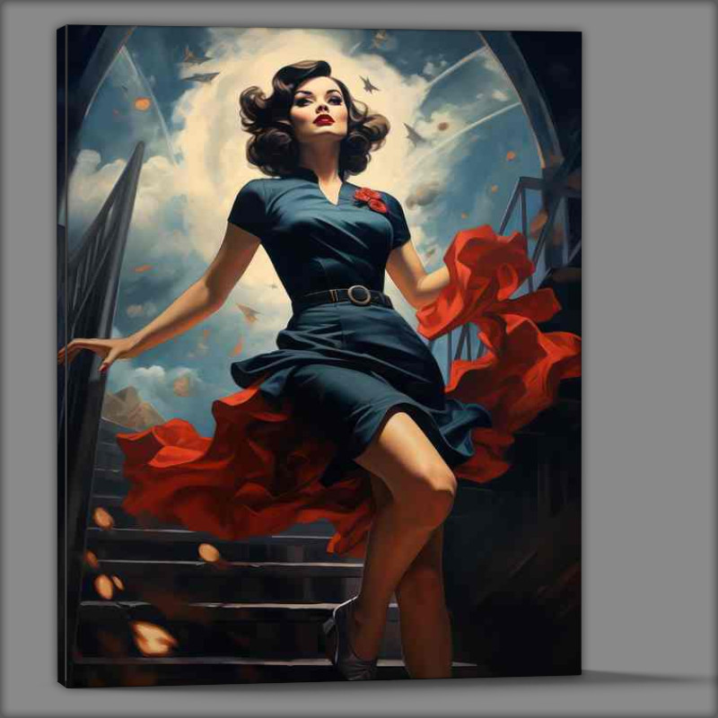 Buy Canvas : (Ladt in blue dress going to party retro style)