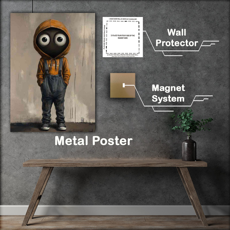 Buy Metal Poster : (Little boy in dungarees orange hoodie series)